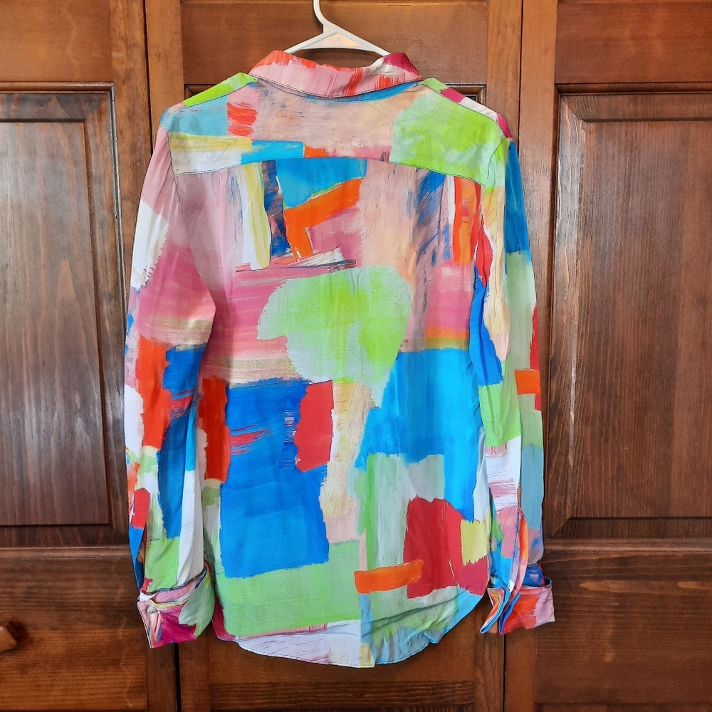Robert Graham 100% Silk Abstract Paint Swatch Button Up Blouse Size Small - Picture 11 of 13
